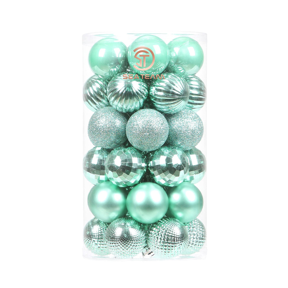 Sea Team 41-Pack Christmas Ball Ornaments with Strings, 40mm/1.57" Small Size Baubles, Shatterproof Plastic Christmas Bulbs, Hanging Decorations for Xmas Tree, Holiday, Wedding, Party, Mint