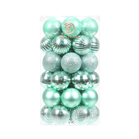 Sea Team 41-Pack Christmas Ball Ornaments with Strings, 40mm/1.57" Small Size Baubles, Shatterproof Plastic Christmas Bulbs, Hanging Decorations for Xmas Tree, Holiday, Wedding, Party, Mint