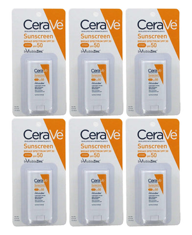 Cerave Sunscreen Invisible Zinc Spf#50 Stick 0.47 Ounce (Pack of 6)