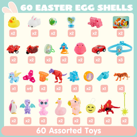 JOYIN 60 Pcs Pre Filled Easter Eggs with Toys Combo Set, 12 3.25ÃƒÂ¢Ã¢â€šÂ¬Ã‚Â Eggs and 48 2.2ÃƒÂ¢Ã¢â€šÂ¬Ã‚Â Eggs, Bright Colors Easter Eggs for Easter Basket Stuffers, Easter Party Favors, Easter Egg Hunt, Classroom Events