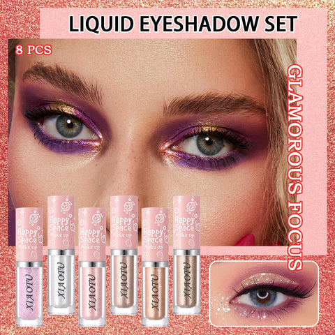 XiaoTu 8PCS Glitter Liquid Eyeshadow Set,Highlighting Shimmer Sparkle Eyeshadow Makeup Set,Waterproof Long Lasting Shining Eye Shadow Sticks Eye Glitter Makeup Kits for Women