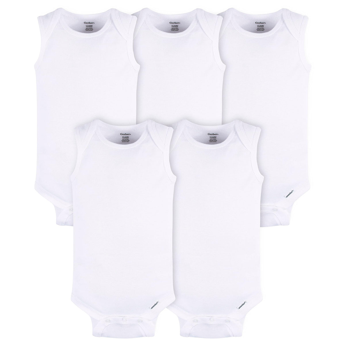 Gerber Unisex Baby Multi-Pack Sleeveless Onesies Bodysuit White 6-9 Months