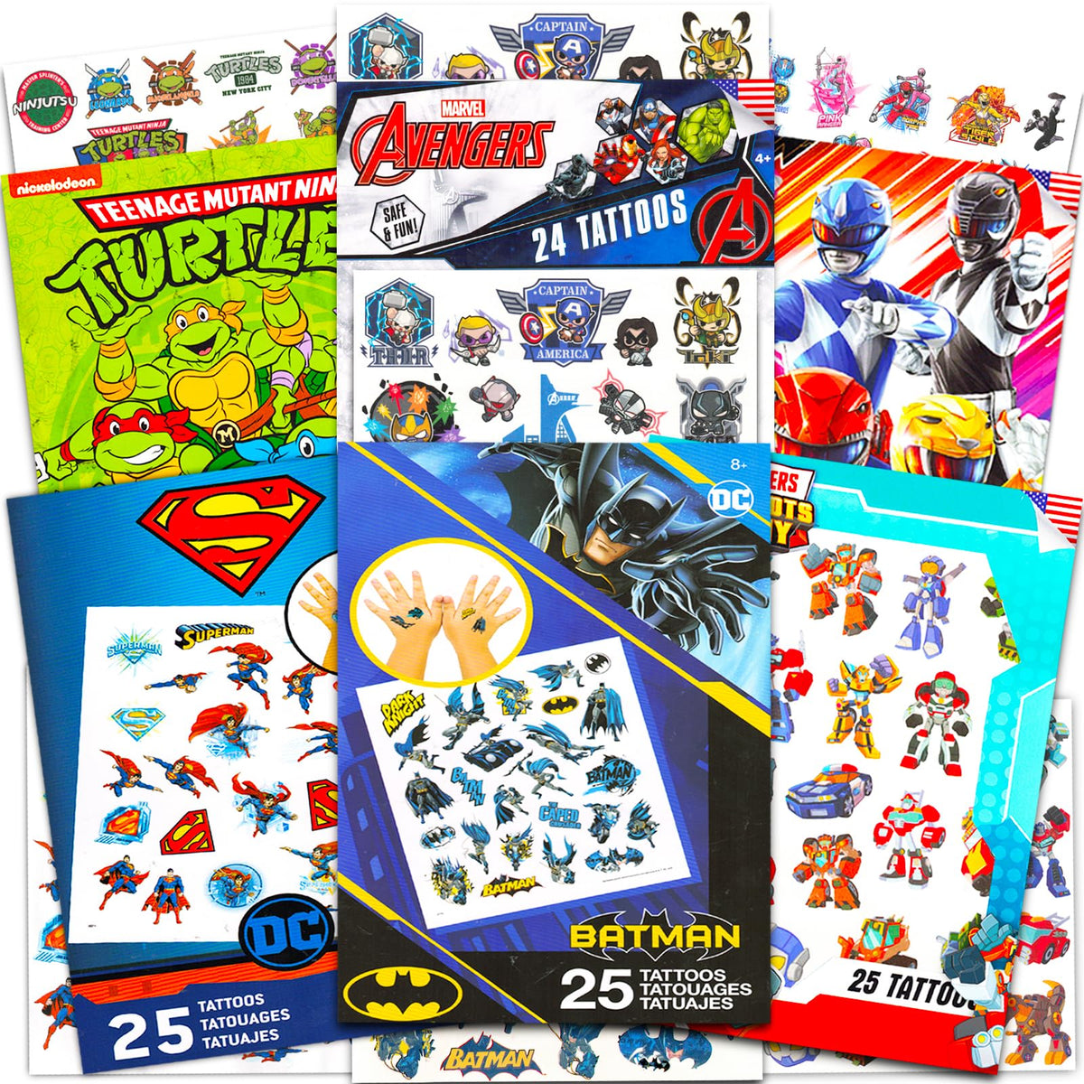 Superhero Tattoos Ultimate Set~ Bundle of 150 Pcs Super Hero Temporary Tattoos | Marvel Avengers Batman Superman TMNT Power Rangers Transformers