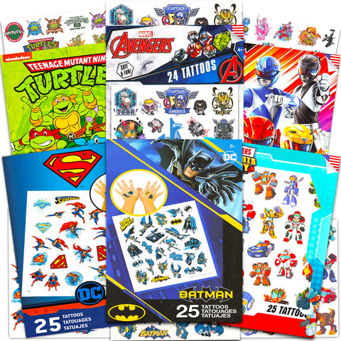 Superhero Tattoos Ultimate Set~ Bundle of 150 Pcs Super Hero Temporary Tattoos | Marvel Avengers Batman Superman TMNT Power Rangers Transformers