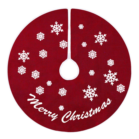 MACTING Burlap Christmas Tree Skirt, Red Jute Tree Stand Cover with White Snowflake Base for Christmas Tree Decoration