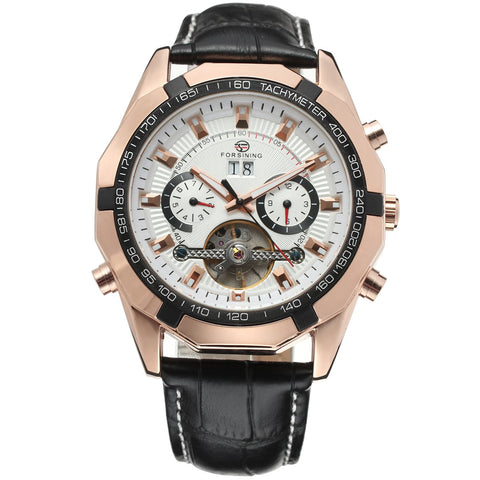 Forsining Men's Self winding Original Automatic Tourbillion Calendar Leather Strap Wrist Watch FSG340M3T4