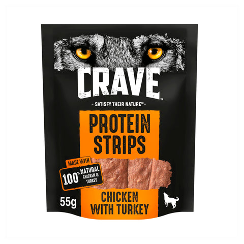 Crave Protein Chunks - Dog Treats with Chicken and Turkey - Grain Free - 7 x 55 g