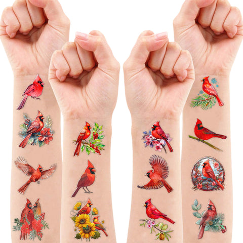 Cardinals Temporary Tattoos - Red Cardinal Birds 80PCS American Christmas Themed Stickers for Kids Birthday Party Supplies, Decorations, Favors, and Prizes - Cute Gifts for Boys and Girls Adults