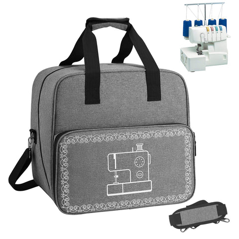 Coopay Overlocker Bag Carry Case, Overlocker Machine Protective Case with Shoulder Strap and Compartments for Power Cable and Thread, Travel Storage Bag, Large, Waterproof, 15*14*11.4 inches, Grey