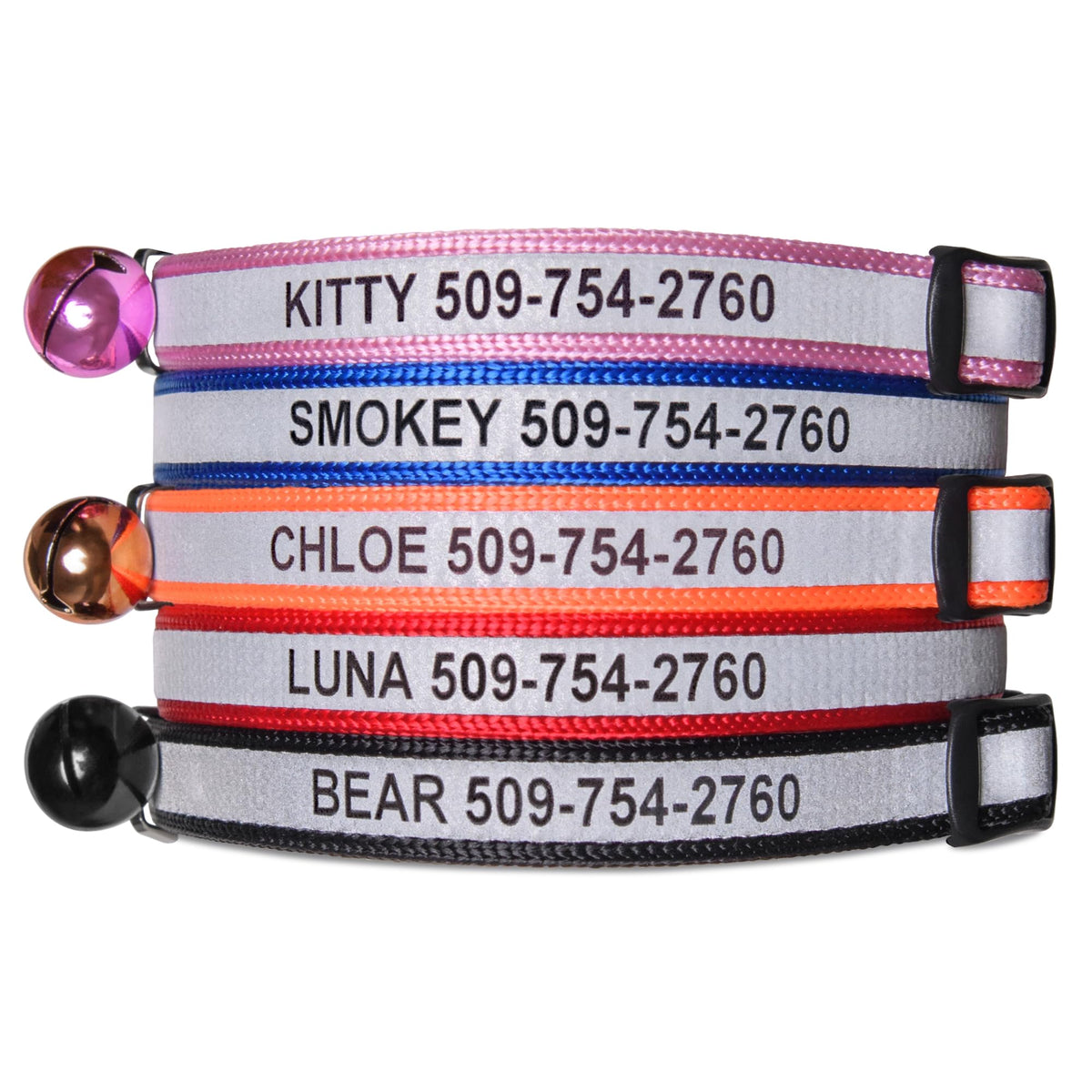 GoTags Personalized Reflective Cat Collars, Engraved Custom Cat Collar with Name and Phone Identification, Breakaway Collar with Safety Release Buckle and Bell, Adjustable for Cats and Kitten (Orange)