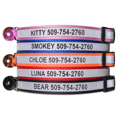 GoTags Personalized Reflective Cat Collars, Engraved Custom Cat Collar with Name and Phone Identification, Breakaway Collar with Safety Release Buckle and Bell, Adjustable for Cats and Kitten (Orange)