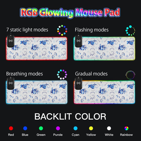 Blue Birds Roses Wireless Charging Mouse Pad for Mobile Phone Extra Large Gaming Mousepad with 13 Lighting Modes Extended Desk Mat for Gaming MacBook PC Laptop Desk Office Home