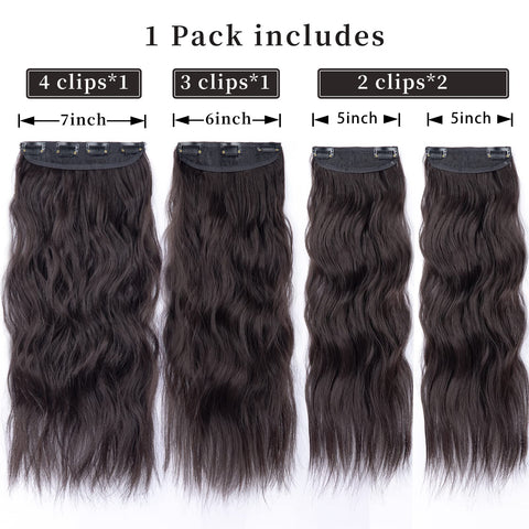 20 Inches Dark Brown Hair Extensions clip in, 4Pcs Synthetic Clip in Hair Extension, Curly Hair Extensions Clip in, Natural Thick Hair Extensions Wavy Hair Pieces for Women (Color:Dark Brown)