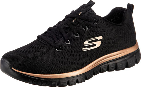 Skechers Women's Low-Top Trainers Sneaker, Black Mesh Rose Gold Trim, 7