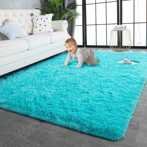 TWINNIS Super Soft Shaggy Rugs Fluffy Carpets, 5x8 Feet, Indoor Modern Plush Area Rugs for Living Room Bedroom Kids Room Nursery Home Decor, Upgrade Anti-Skid Rectangular Fuzzy Rug, Blue