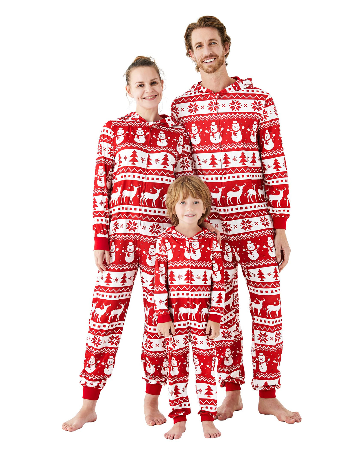 PATPAT Christmas Family Matching Allover Snowman Christmas Tree Elk Print Long-sleeve Hooded Zipper Pajamas Kids 4-5 Years