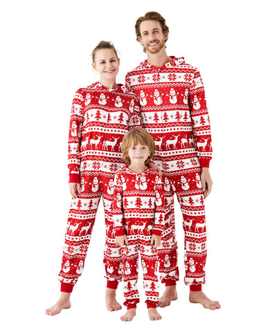 PATPAT Christmas Family Matching Allover Snowman Christmas Tree Elk Print Long-sleeve Hooded Zipper Pajamas Kids 4-5 Years