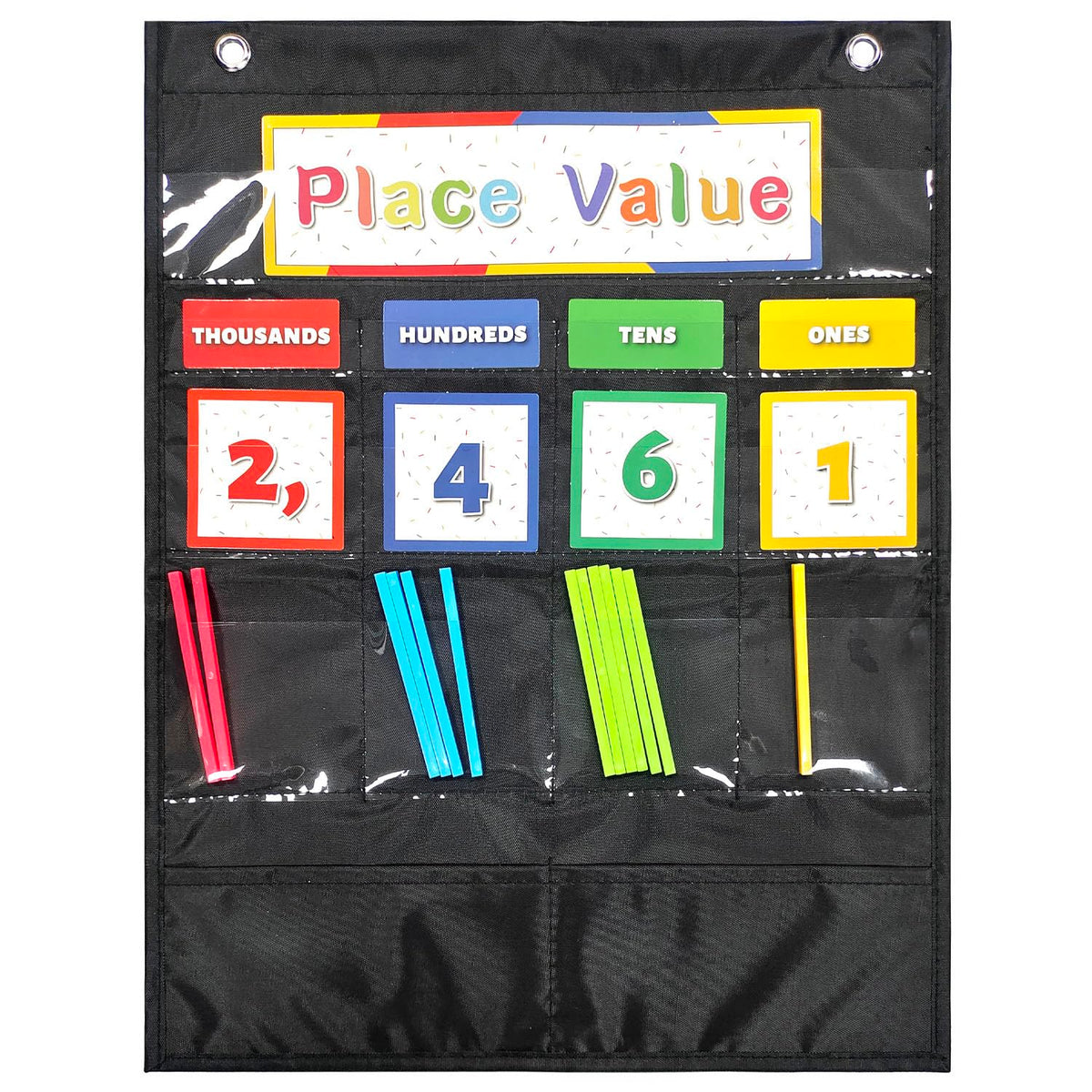 Mewise Place Value Chart for Classroom/Thousands/Hundreds/Tens/Ones, Counting The Days in School,Math Class Pocket Chart/Matching Math Decorations, 18 x 14inches (Black)