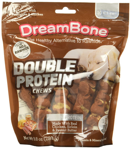 Dreambone Double Protein Chews Made with Real Chicken, Sirloin and Peanut Butter, 10 Count, Rawhide-Free Chews for Dogs, 9.80 Ounce (Pack of 1)