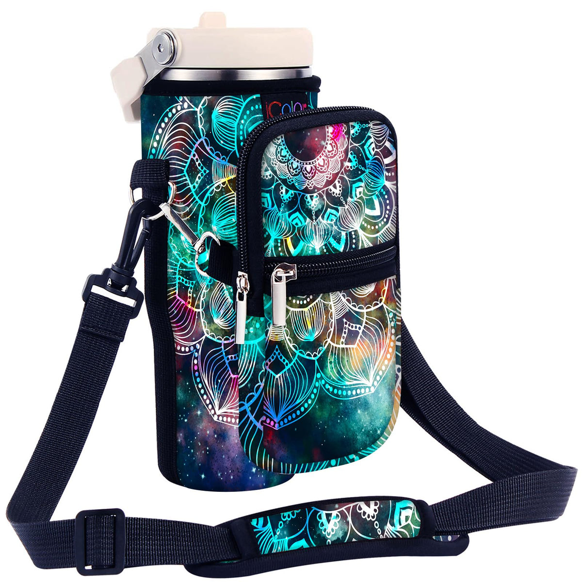 icolor Water Bottle Carrier Bag For Stanley IceFlow Flip Straw Tumbler 30oz YETI/Stanley IceFlow Mug Carrying Holder Neoprene Sleeve Stanley Cup Accessories Pouch Crossbody Sling for Travel Fitness