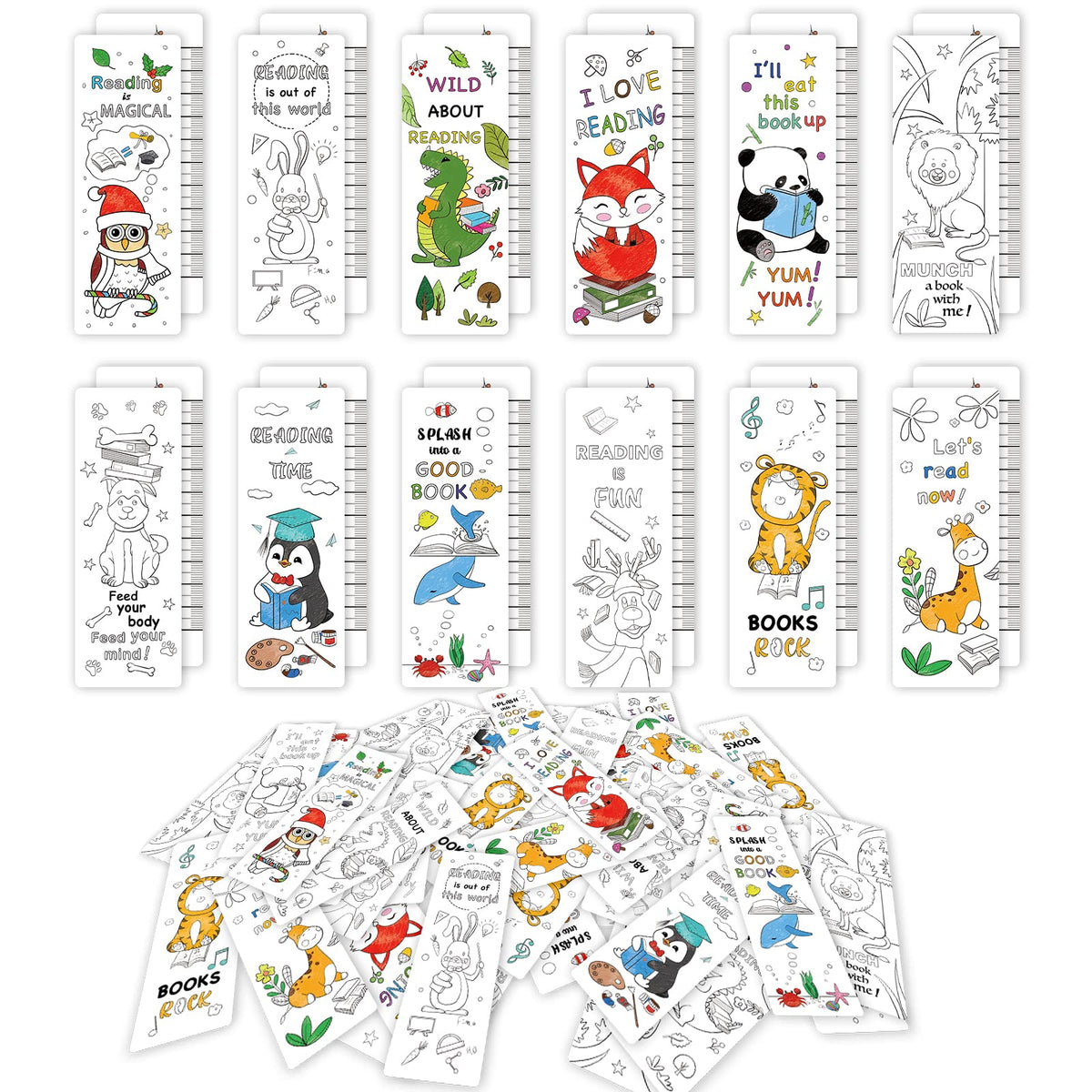 Anseal 60 PCS Color Your Own Bookmarks Bulk, DIY Bookmarks for Kids/Teens, Cute Animal Bookmarks for Reading Lover, 12 Styles Fun & Personalized Bookmark for Students, Classroom Rewards Supplies
