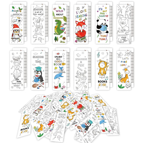 Anseal 60 PCS Color Your Own Bookmarks Bulk, DIY Bookmarks for Kids/Teens, Cute Animal Bookmarks for Reading Lover, 12 Styles Fun & Personalized Bookmark for Students, Classroom Rewards Supplies