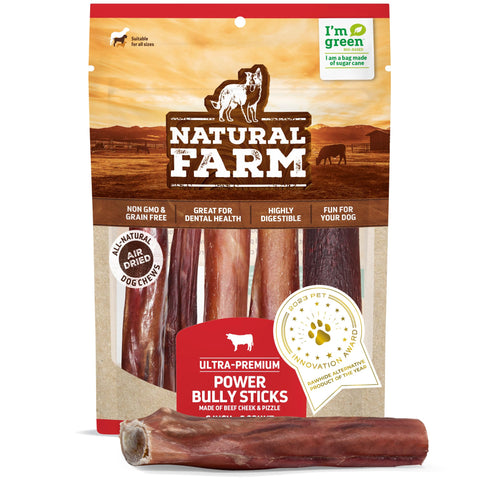 Natural Farm Power Bully Sticks Dog Chews (6ÃƒÆ’Ã‚Â¢ÃƒÂ¢Ã¢â‚¬Å¡Ã‚Â¬Ãƒâ€šÃ‚Â, 5-Pack), 2-in-1 Power Chews: Premium Beef Cheek Wrapped in Beef Pizzle, Long-Lasting, Great Dog Dental Treats Fro Small, Medium & Large Dogs