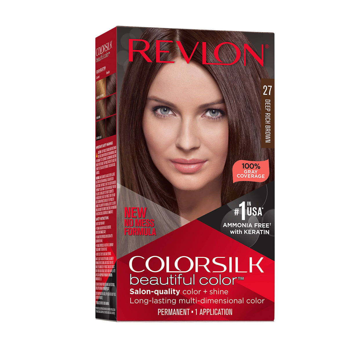 Revlon Colorsilk Beautiful Color Permanent Hair Color, Long-Lasting High-Definition Color, Shine & Silky Softness with 100% Gray Coverage, Ammonia Free, 027 Deep Rich Brown, 1 Pack