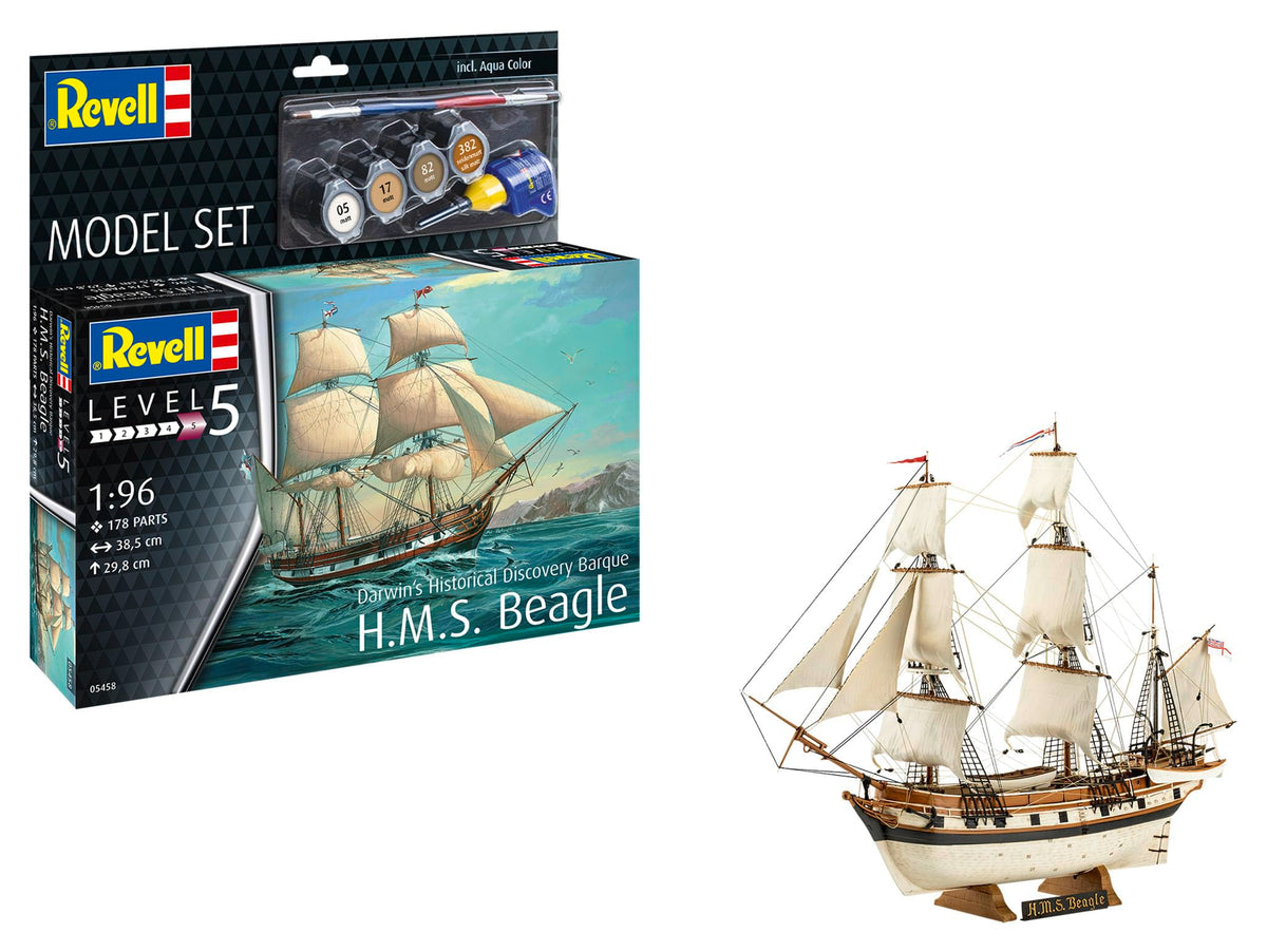 Revell Model Set 65458 Model Set HMS Beagle 1:96 Scale Unbuilt/Unpainted Plastic Model Kit with Accessories