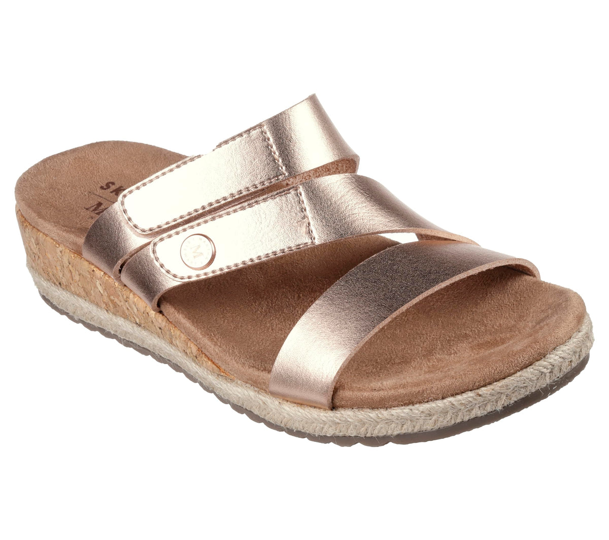 SKECHERS Women's Martha Stewart BREEZIE-Shiny Luster Wedge Sandal, Rose Gold, 6