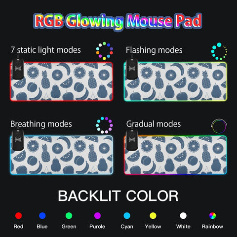 Hand Drawn Strawberry Watermelon Wireless Charging Mouse Pad for Mobile Phone Extra Large Gaming Mousepad with 13 Lighting Modes Extended Desk Mat for Office Home Gaming MacBook PC Laptop Desk