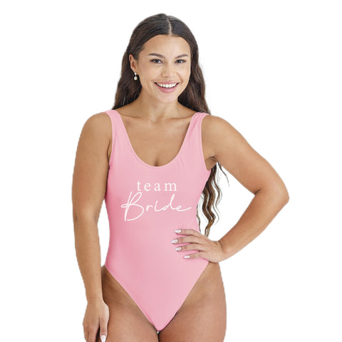 Ginger Ray Women's Pink 'Team Bride' Swimsuit Hen Party Swimming Costume Size: 10-12