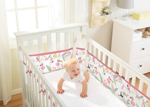 BreathableBaby Classic Breathable Mesh Cot Liner | for Cots with 4 Open Sides | Covers 4 Sides | The Safer Alternative to Traditional cot Bumpers | Machine Washable | Tropical Garden | Adjustable