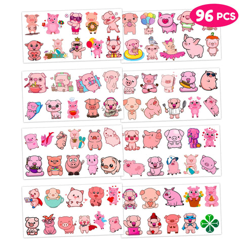 Generic Pig Temporary Tattoos Birthday Party Supplies Favors Decorations Super Cute 80PCS Fake Tattoos Stickers for Boys Girls School Classroom Rewards Gifts Ideal Halloween