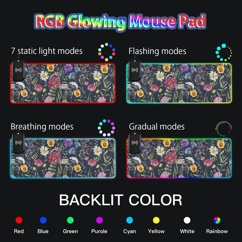 Floral Daisy Wireless Charging Mouse Pad for Mobile Phone Extra Large Gaming Mousepad with 13 Lighting Modes Extended Desk Mat for Office Home Gaming MacBook PC Laptop Desk