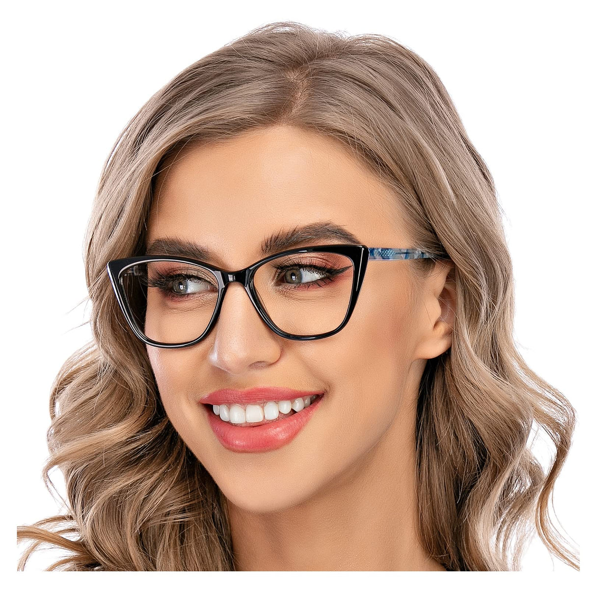 AQWANO Blue Light Block Oversized Reading Glasses Women, Cateye Computer Readers 1.25 Stylish Designer Anti Glare UV Ray Filter Eyeglasses, Black