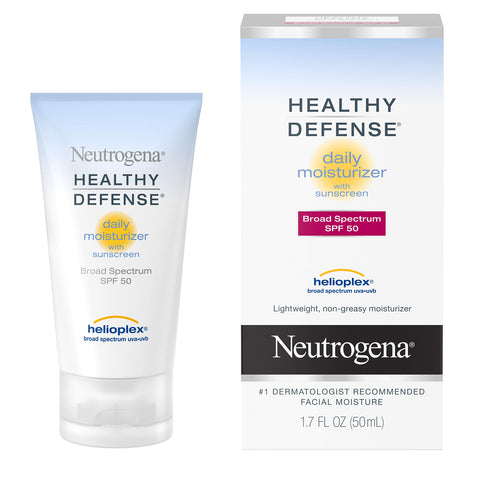Neutrogena Healthy Defense Daily Moisturizer with SPF 50 and Vitamin E, Lightweight Face Lotion with SPF 50 Sunscreen and Antioxidants, Vitamin C & Vitamin E, 1.7 fl. oz