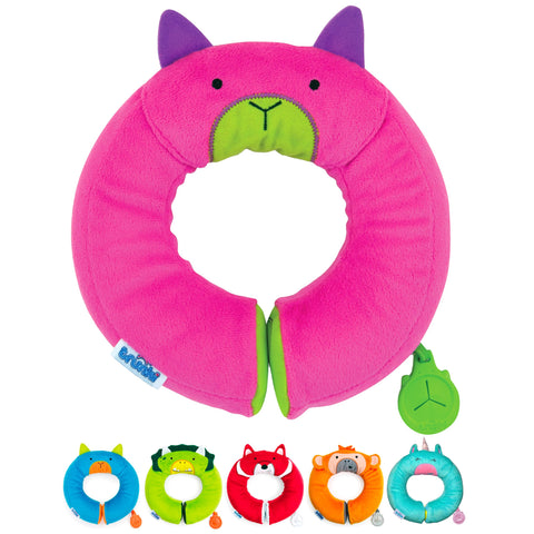 Trunki Kid's Travel Neck Pillow & Chin Rest | Support Sleepy Heads in the Car Seat, Plane, Bike or Pram | Yondi SMALL Betsy (Pink)