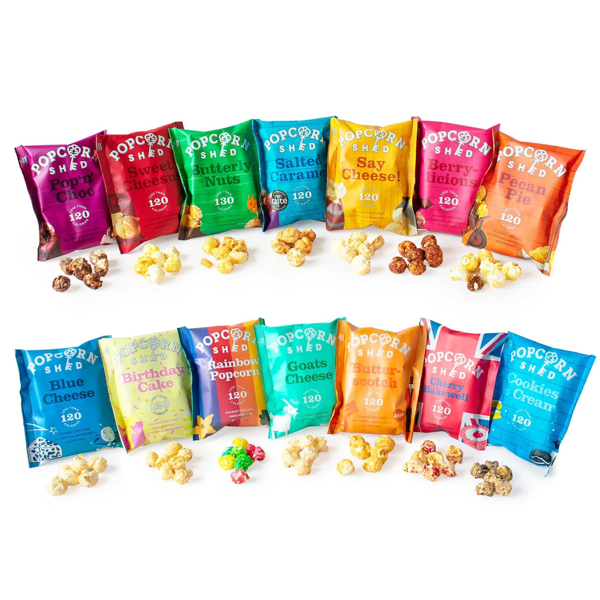 Popcorn Shed Mixed Variety Snack Pack of 14 Different Popcorn Flavours, Super Premium Gourmet Popcorn in Portion Sized Bags