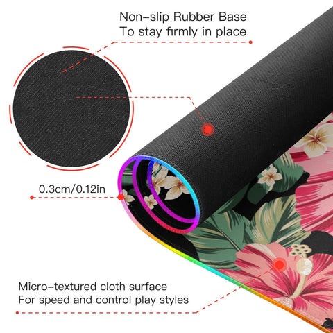 Exotic Hawaiian Tropical Hibiscus Wireless Charging Mouse Pad for Mobile Phone Extra Large Gaming Mousepad with 13 Lighting Modes Keyboard Mat for MacBook PC Laptop Desk Office Home Gaming