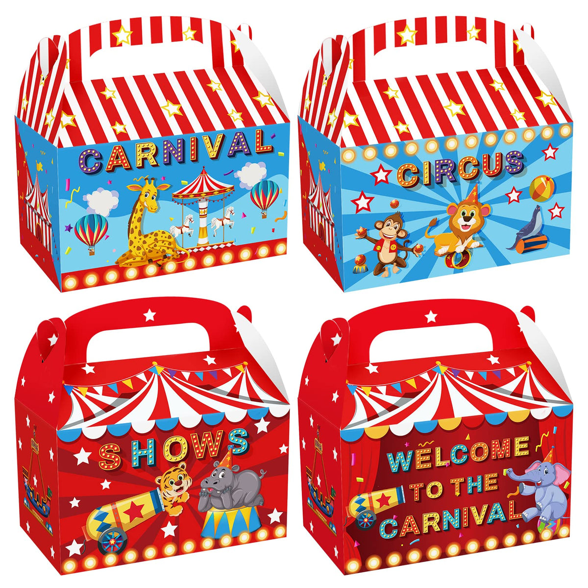 Cieovo 24 Pack Circus Carnival Party Cardboard Treat Box Circus Theme Party Favor Boxes Party Goody Bags Treat Boxes for Kids Birthday Baby Shower Carnival Carnival Party Decorations Supplies
