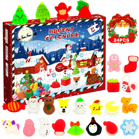 Advent Calendar 2024, 24 Days Countdown Calendar Toys Squishy Christmas Countdown Advent Calendar Reusable Cute Gifts for Boys and Girls