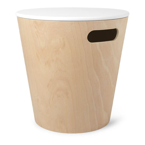 Umbra Woodrow Storage Stool, Wood, White/Natural, 40.41 x 28.3 x 40.69 cm