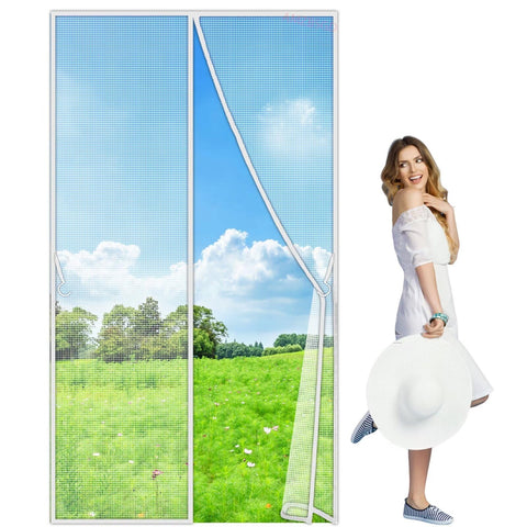 Totally Magnetic Door Fly Screen, 310x150cm Double Single Door Mesh Car with Hook and Loop Tape Durable Garage Screen Cover Kit Garage Door Curtain White Customizable