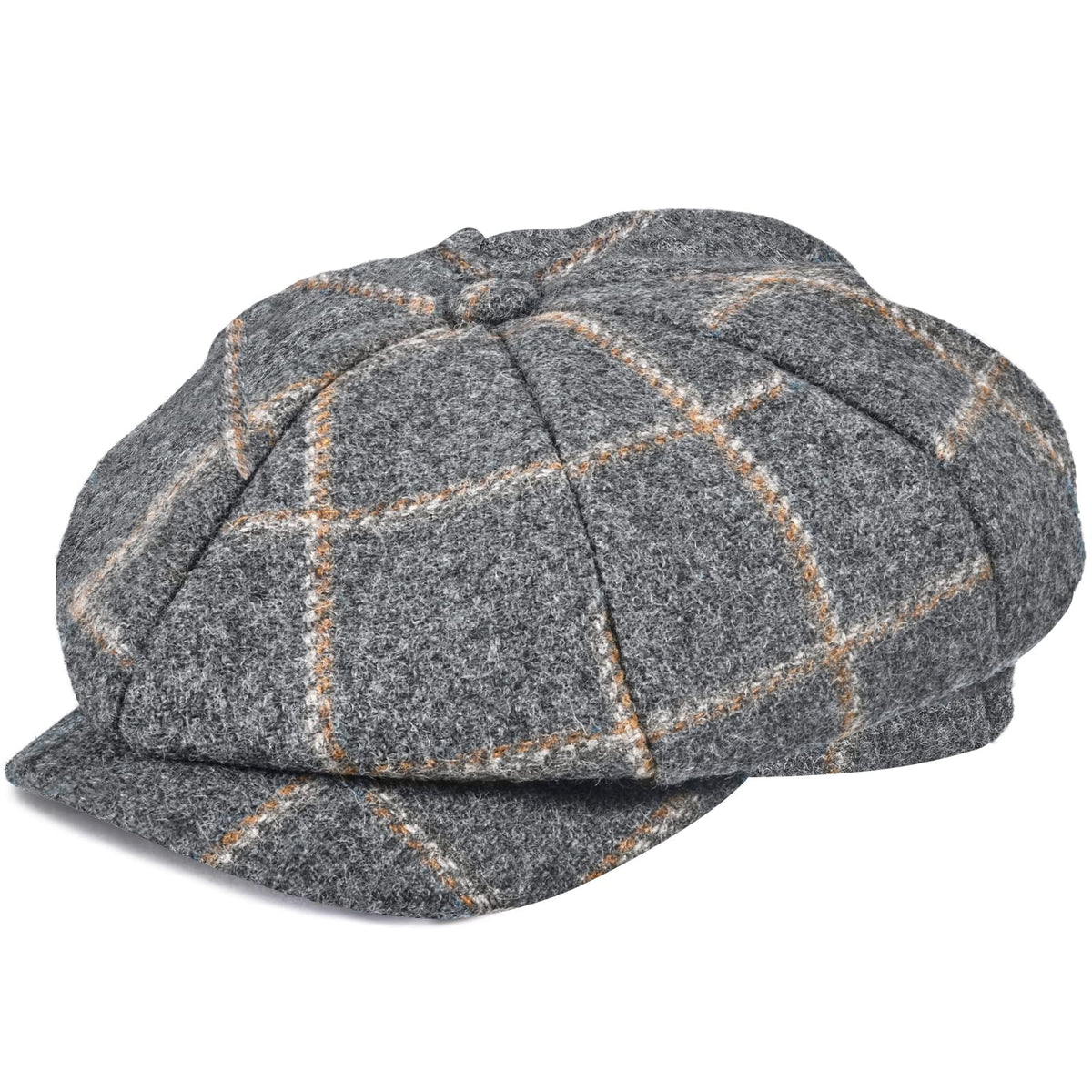 Newsboy Cap for Men Women Wool Blend Tweed Gatsby Hat Cabbie Flat Golf Ivy Cap for Father Unisex, Big Plaid Grey, 7 3/4