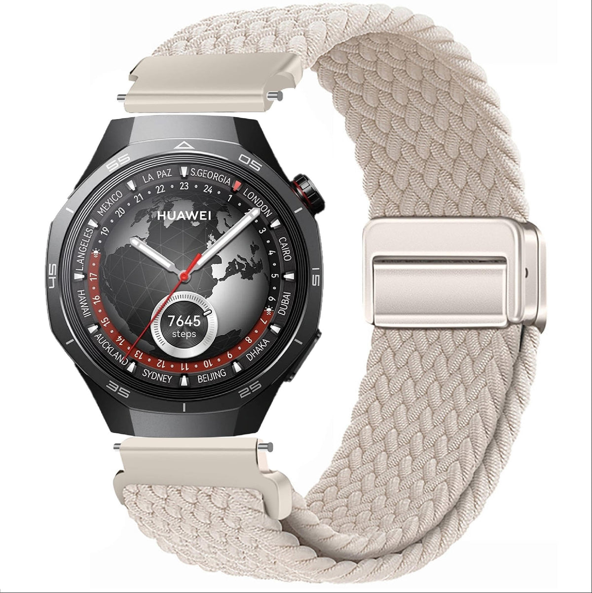 GIOPUEY Strap Compatible with Huawei Watch GT 5 46mm/GT5 Pro, Flexible Nylon Braided Strap, Strap Replacement [Unisex] - Beige