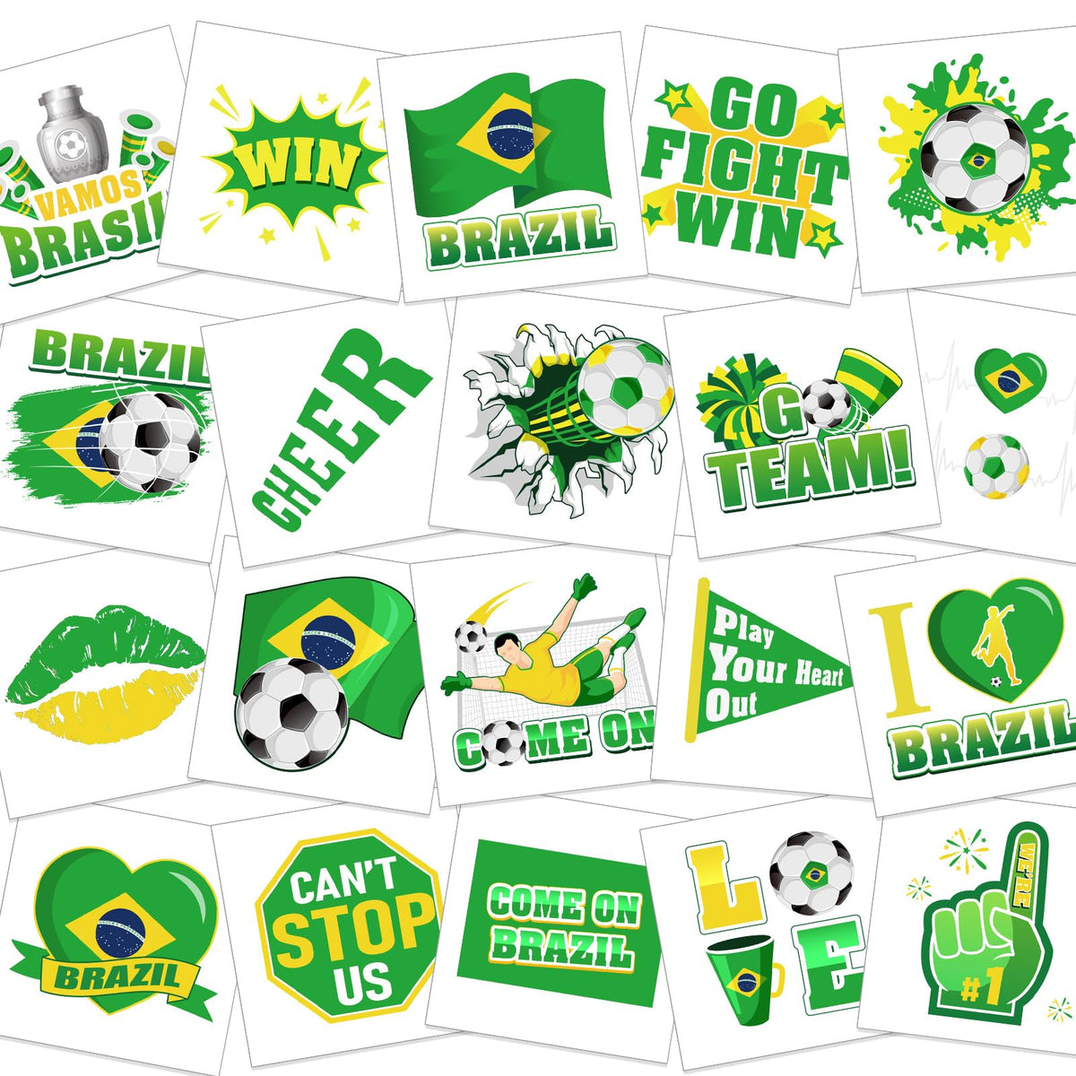 HOWAF 60pcs Brazil Soccer Temporary Tattoos for America Tournament 2024 Soccer Match Decoration, Brazil Flag Face Tattoos Stickers for America 2024 Soccer Match Soccer Fans Group Events Supplies