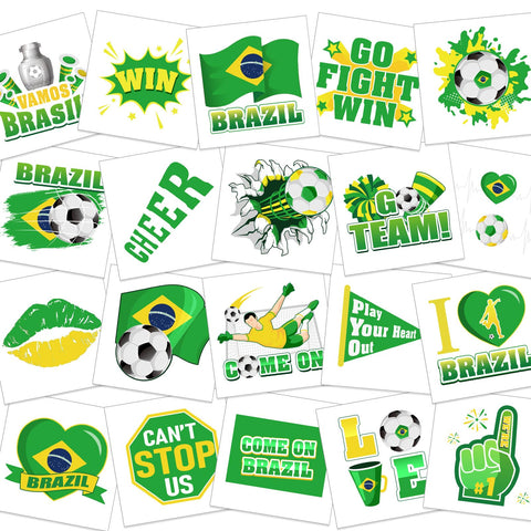 HOWAF 60pcs Brazil Soccer Temporary Tattoos for America Tournament 2024 Soccer Match Decoration, Brazil Flag Face Tattoos Stickers for America 2024 Soccer Match Soccer Fans Group Events Supplies