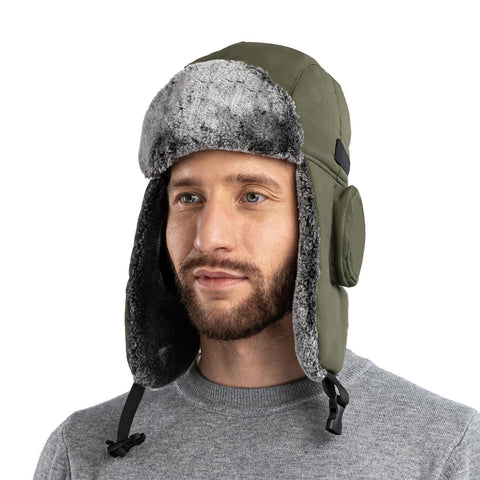 Winter Bomber Ushanka Russian Hat Eskimo Fur Hunting Skiing Trapper Trooper Hats with Ear Flaps Men Womens Aviator Warm Snow Ski Army Green