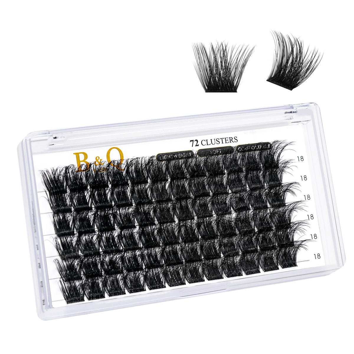 B&Qaugen Lash Clusters, C D Curl, 18mm, 72 Clusters, DIY False Eyelashes, Individual, Vegan, Cruelty Free